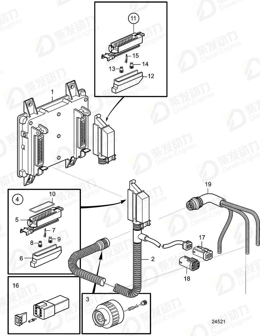 VOLVO Cable harness, engine side 20585162 Drawing
